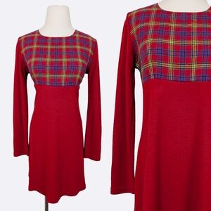 Plaid Mini Dress Long Sleeve Short Long Sleeve Holiday Plaid Empire Waist Fit